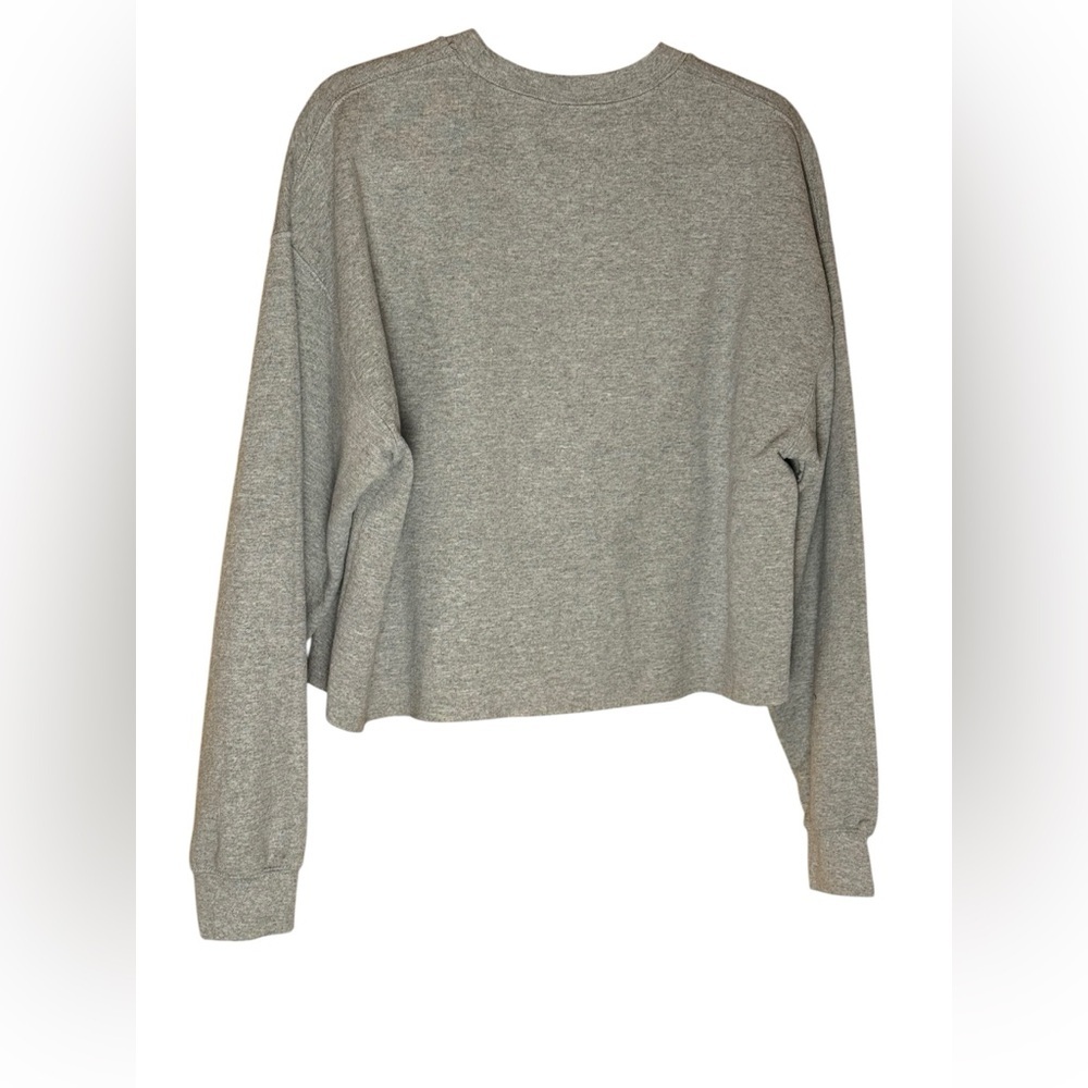 Handcrafted Upcycled Gray Cropped Novelty Appliqué Sweatshirt Rooster Graphic L - Picture 3 of 10